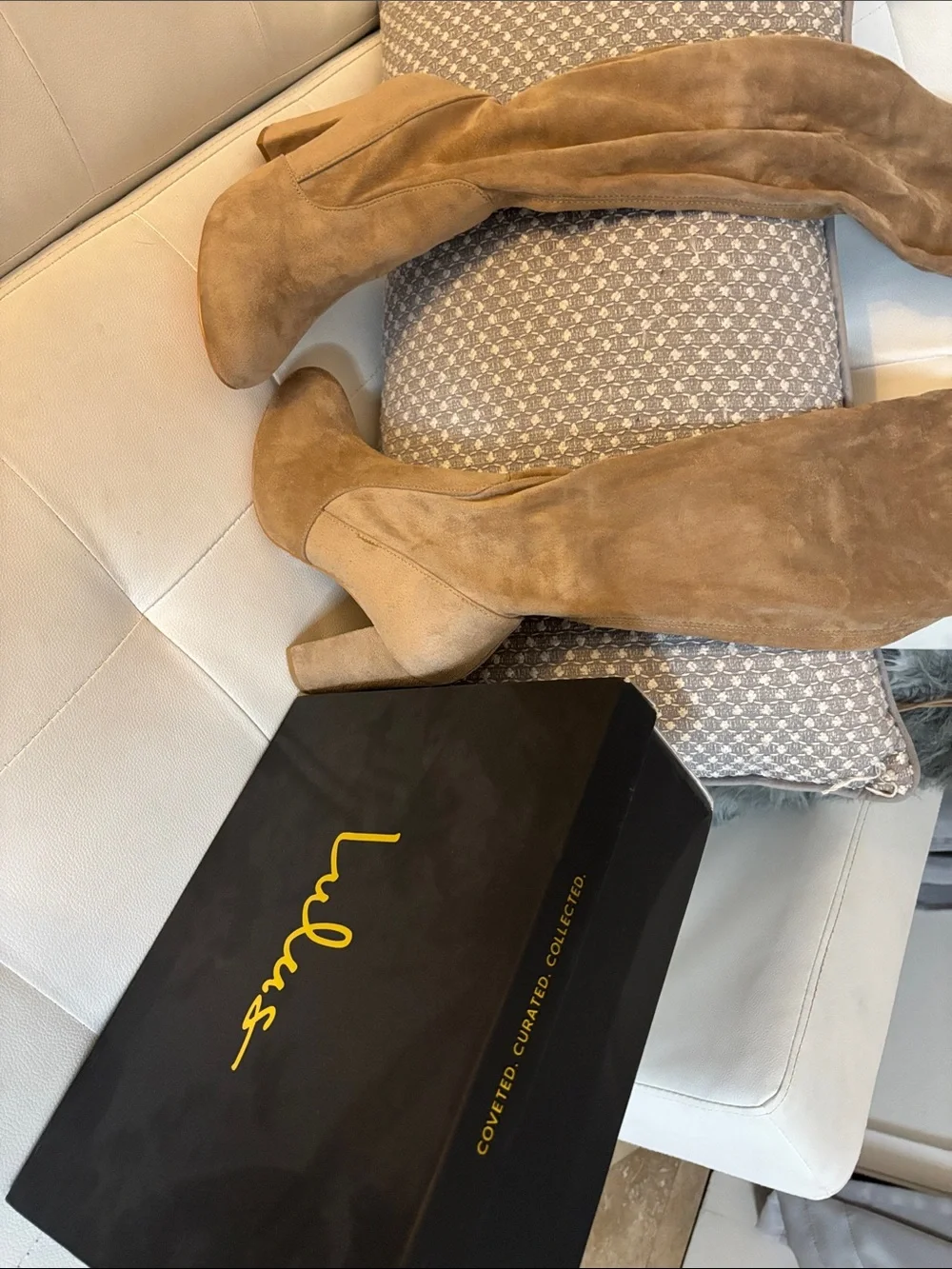 Lulu's Taupe Suede Over-the-Knee Block Heel Boots